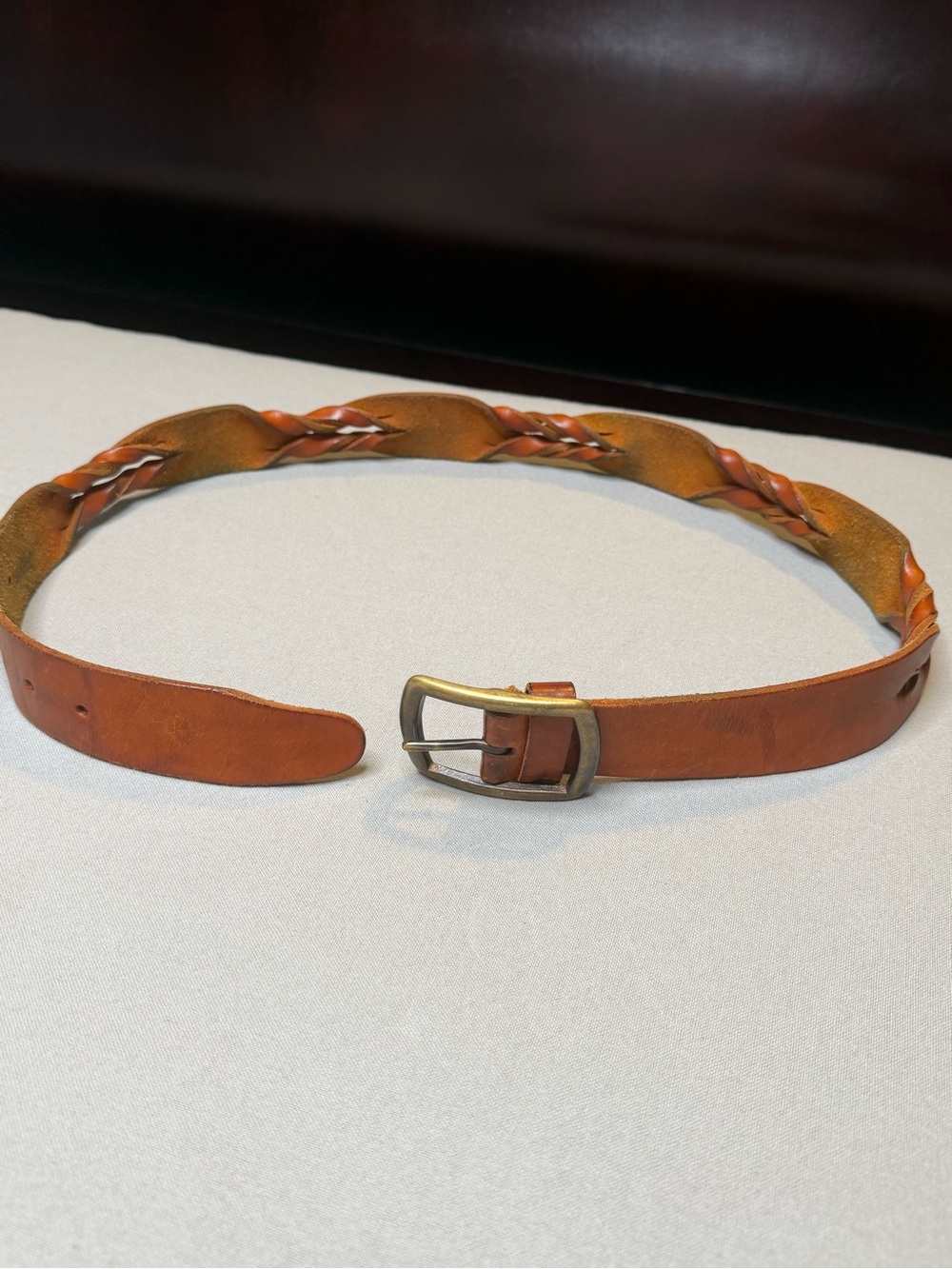 Vintage GAP Brown Braided Leather Belt with Solid Brass Buckle